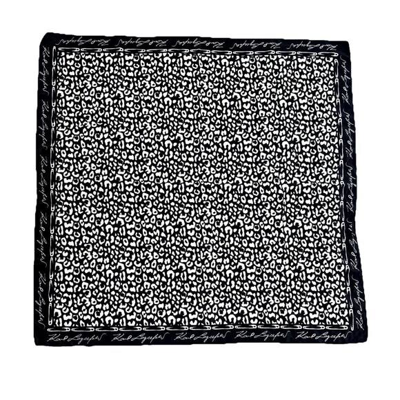 KLPLH07625_19_L5KS9000_BLK_ALT  Karl Lagerfeld Silk Scarf Leopard Print Black White Logo + Heart Charm
